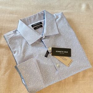 Kenneth Cole Light Blue Dot-Print Dress Shirt